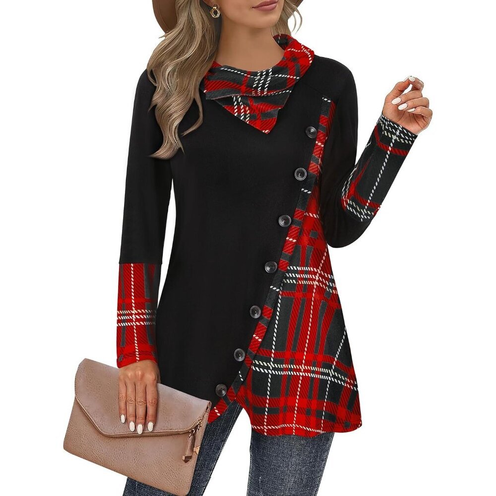 Womens Long Sleeve Cowl Neck Tunic Top Asymmetrical Hem Casual Dress